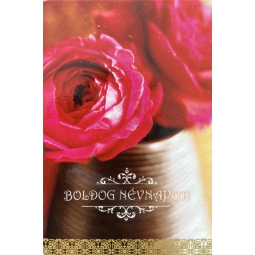 Boldog névnapot! kinyitható kaspó vörös rózsával ajándékkísérő kártya, 5x7,5cm