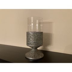 Áttört fém mécsestartó üveg henger búrával 10x24cm
