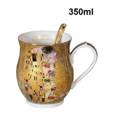 Porcelánbögre kanállal ,korsóforma,350ml,Klimt: The Kiss