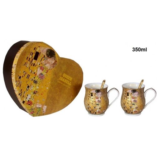 Porcelán bögreszett kanállal 2db-os,korsóforma,350ml, Klimt:The Kiss
