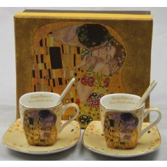   Porceláncsésze+alj szögletes 100ml,kanállal,2 személyes,Klimt:The Kiss,