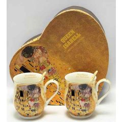   Porcelánbögre kanállal, 2 db-os szett, 300ml, Klimt:The Kiss