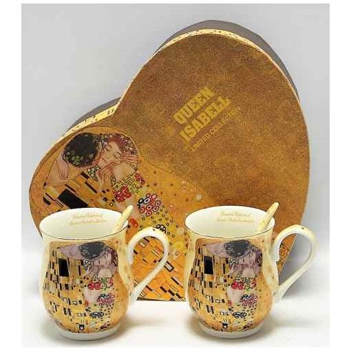 Porcelánbögre kanállal, 2 db-os szett, 300ml, Klimt:The Kiss