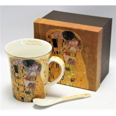 Porcelánbögre kanállal, 300ml, Klimt:The Kiss