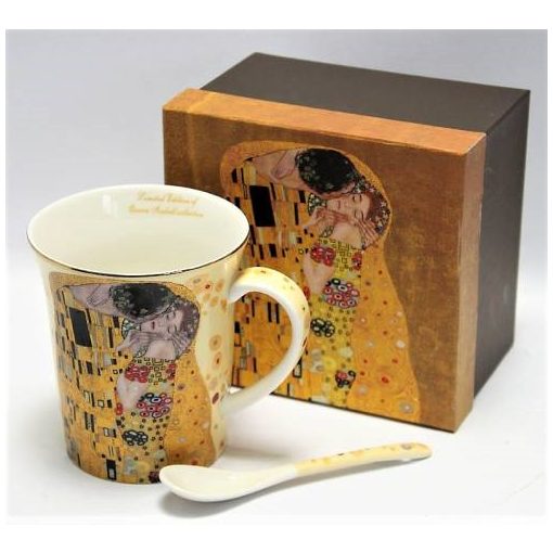 Porcelánbögre kanállal, 300ml, Klimt:The Kiss