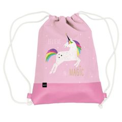 Vászon hátizsák műbőr aljjal 32x40cm, Pink Unicorn