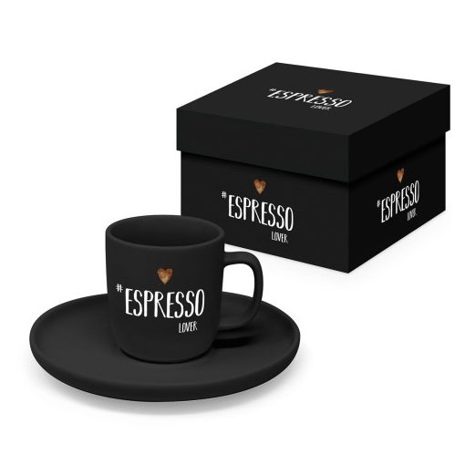 Porcelán eszpresszócsésze+alj 0,1L, 1 személyes dobozban, Espresso Lover black