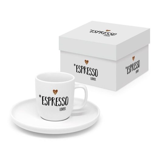 Porcelán eszpresszócsésze+alj 0,1L, 1 személyes dobozban, Espresso Lover