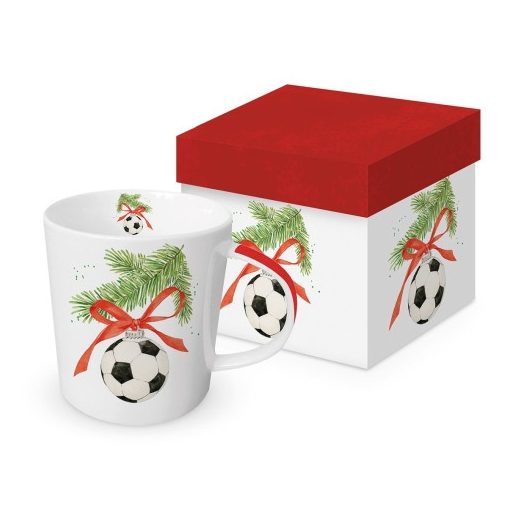 Porcelán bögre 0,35l dobozban, Football Ornament