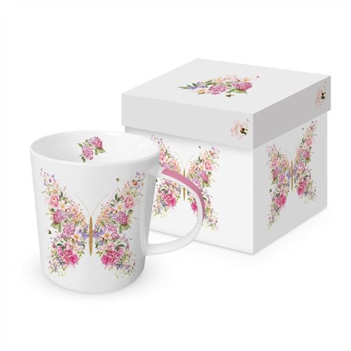 Porcelánbögre 0,4l dobozban, Papillon et fleurs
