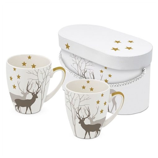 Porcelánbögre 0,35l dobozban,2db-os, Winter Deers white