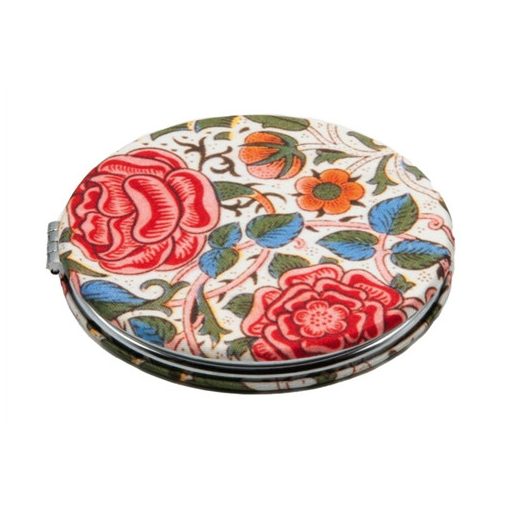 Textilbevonatú zsebtükör 7cm, nagyítós tükörrel, William Morris: Roses