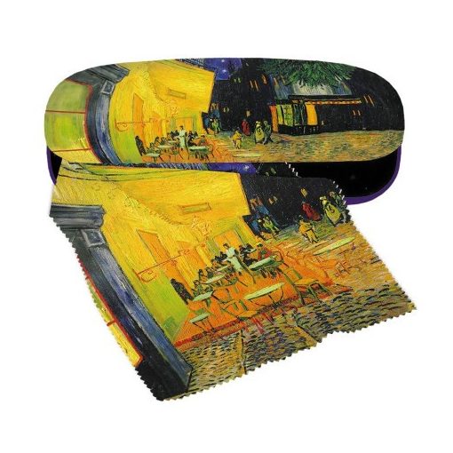 Szemüvegtok textilbevonatú,törlőkendővel 16x4x6,5cm, Van Gogh: Kávéház éjjel