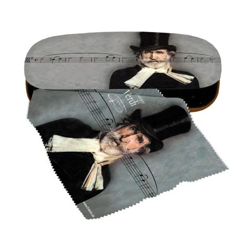 Szemüvegtok textilbevonatú,törlőkendővel 16x4x6,5cm, Giuseppe Verdi