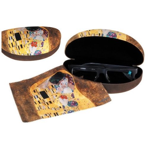 Szemüvegtok textilbevonatú,törlőkendővel,16,5x6,5x8cm,Klimt:The kiss
