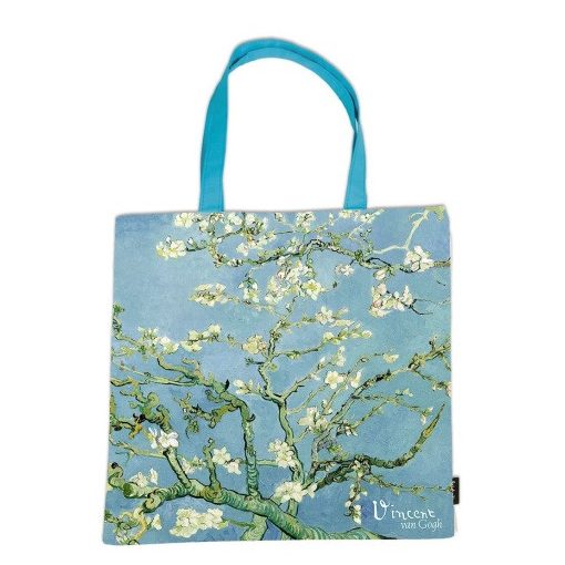 Textil bevásárlótáska 38x40cm, polyester, Van Gogh: Mandulavirágzás