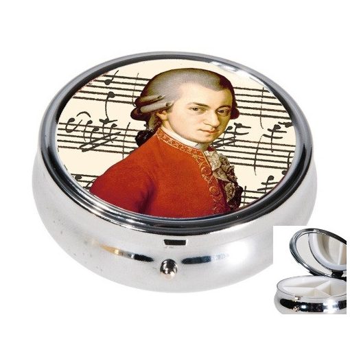 Gyógyszeres fémdoboz 3 fakkos 6x2,1cm,Mozart