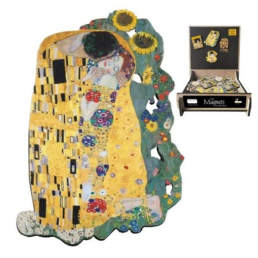 Hűtőmágnes (MDF lap) 5,5x7,5cm,Klimt:The Kiss mit Sonnenblumen