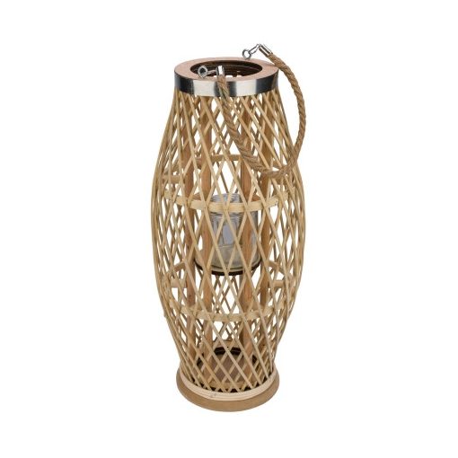 Rattan lantern, üveg belsővel, 20x20x46cm