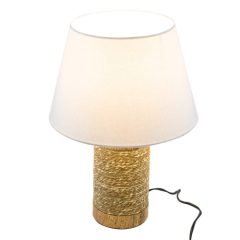   Asztali lámpa fa/háncs alappal,fehér lámpabúrával 30x30x43cm