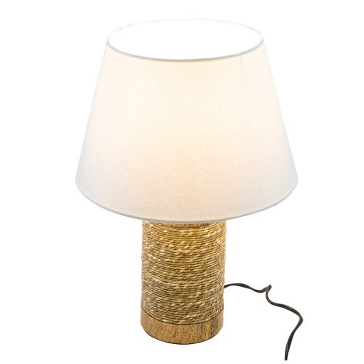 Asztali lámpa fa/háncs alappal,fehér lámpabúrával 30x30x43cm