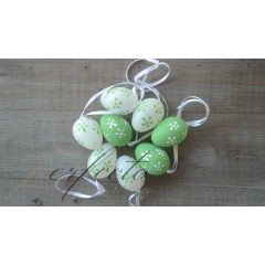   Zöld-fehér függő tojás dísz szett, 20db, 3x4cm, műanyag