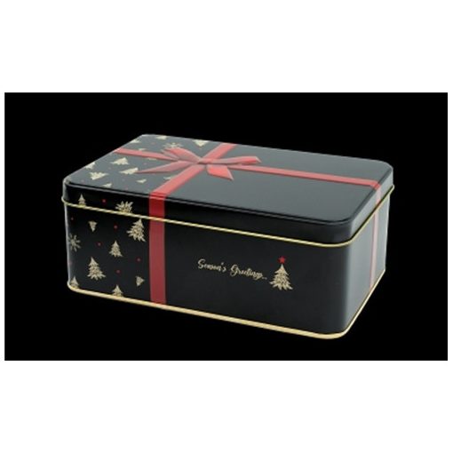 Fémdoboz karácsonyi csomag,dombornyomott,fekete, 192x127x75mm