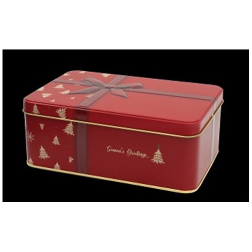 Fémdoboz karácsonyi csomag,dombornyomott,piros, 192x127x75mm