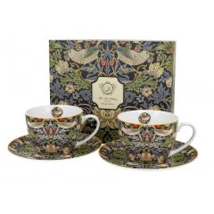   Porceláncsésze+alj 250ml, 2 személyes, díszdobozban, William Morris: Strawberry Thief Blue