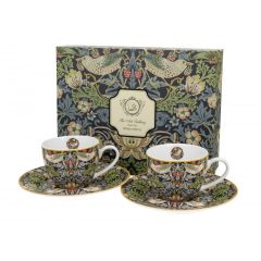   Porceláncsésze+alj 110ml, 2 személyes dobozban, William Morris: Strawberry Thief Blue