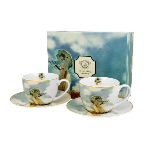 Porceláncsésze+alj 280ml, 2 személyes, dobozban, Monet: Hölgy esernyővel