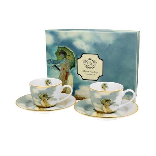 Porceláncsésze+alj,100ml,2 személyes,dobozban, Monet:Hölgy esernyővel