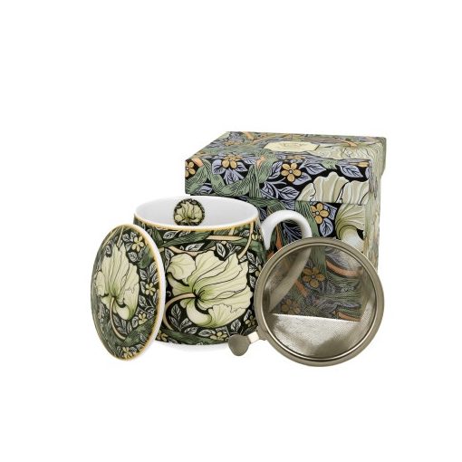 Porcelánbögre tetővel,fémszűrővel,430ml,dobozban, William Morris: Pimpernel