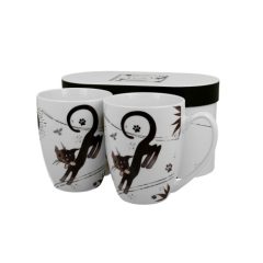 Porcelánbögre 380ml, 2 db-os, dobozban, Charming Cats