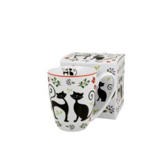 Porcelánbögre 380ml, dobozban, Etno Cats
