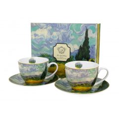   Porceláncsésze+alj, 280ml, 2 személyes, dobozban, Van Gogh: Búzaföld Ciprusokkal