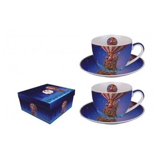 Porceláncsésze+alj 280ml, 2 személyes, dobozban, Santa Balloon