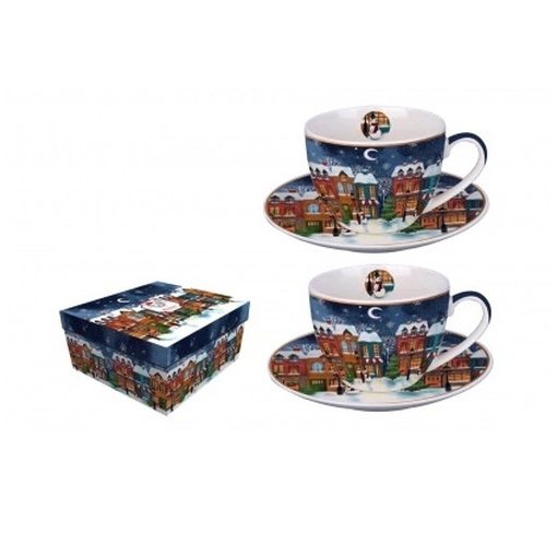 Porceláncsésze+alj 280ml, 2 személyes, dobozban, Christmas City