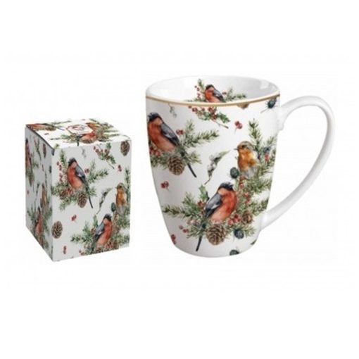 Porcelánbögre 350ml, dobozban, Christmas Birds