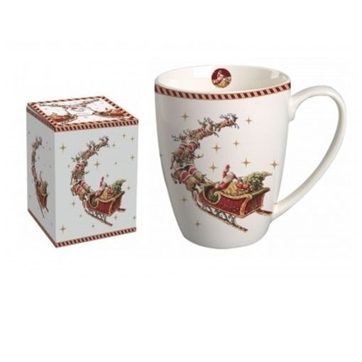 Porcelánbögre 350ml, dobozban, Santa on Sleigh