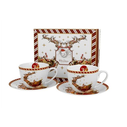 Porceláncsésze+alj, 250ml, 2 személyes, dobozban, Santa on Sleigh