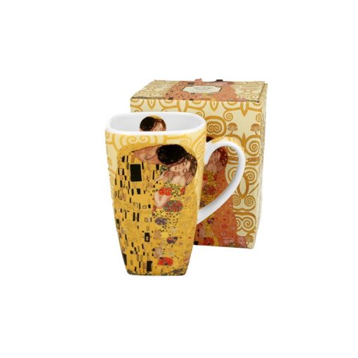 Porcelánbögre szögletes, 630ml, dobozban, Klimt: The Kiss