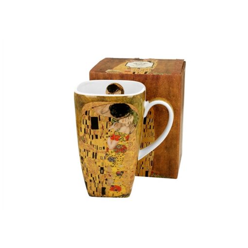 Porcelánbögre szögletes, 630ml, dobozban, Klimt: Életfa