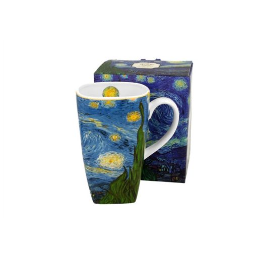 Porcelánbögre szögletes, 630ml, dobozban, Van Gogh: Csillagos éj