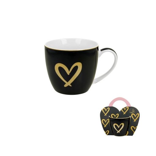 Porcelánbögre 460ml, díszcsomagolásban, Dark Blue Gold Heart