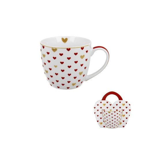 Porcelánbögre 460ml, díszcsomagolásban, Red Hearts