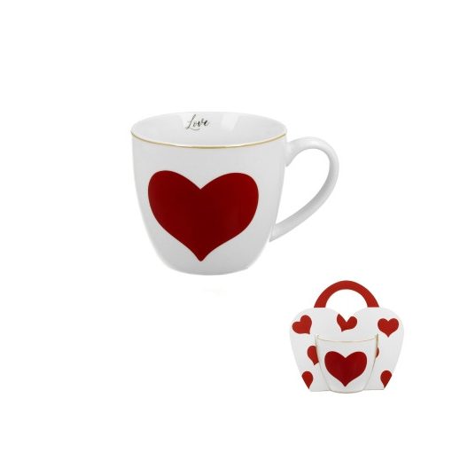 Porcelánbögre 460ml, díszcsomagolásban, Red Heart