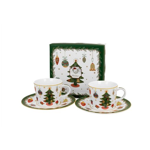 Porceláncsésze+alj, 90ml, 2 személyes, dobozban, Around Christmas Tree