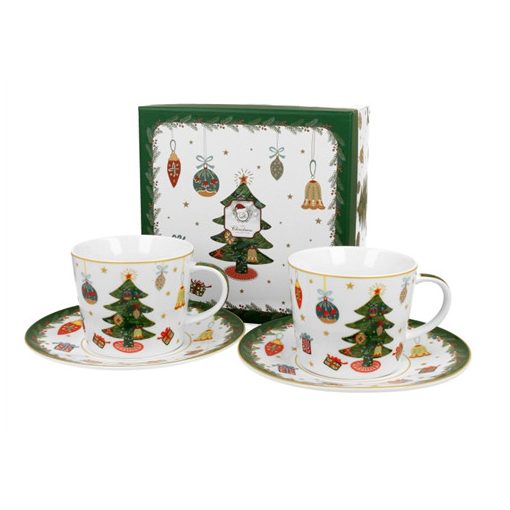 Porceláncsésze+alj, 250ml, 2 személyes, dobozban, Around Christmas Tree