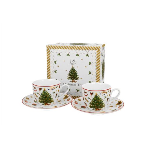 Porceláncsésze+alj, 90ml, 2 személyes, dobozban, Christmas Tree